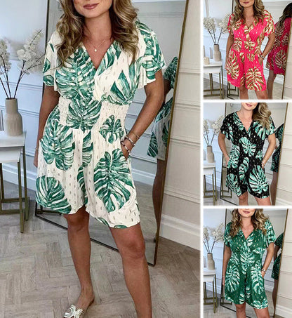 🌸NEW HOT SALE 50% OFF🔥Women's Botanical Print Elastic Waist Jumpsuit